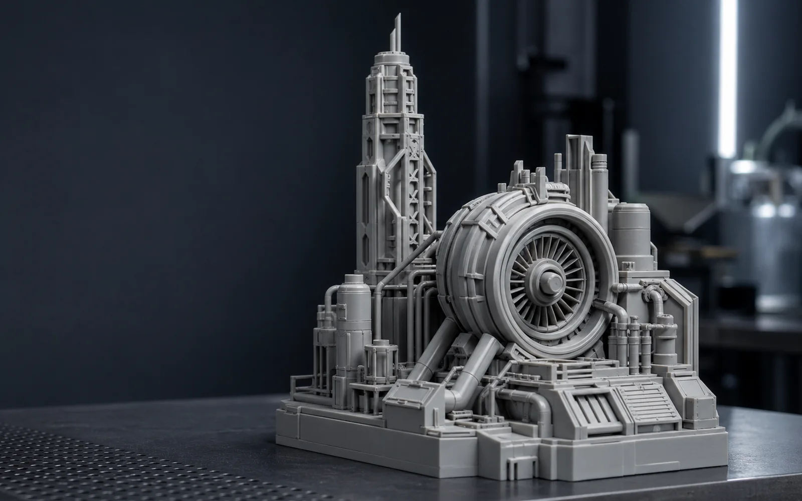 A clean grey resin model with precise detail.